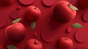 红底上的鲜润立体红苹果