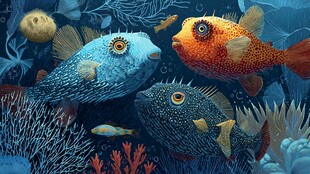 海底萌趣河豚与多彩珊瑚