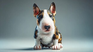 可爱三色牛头梗小狗特写