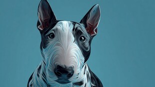 蓝背景下的牛头梗肖像