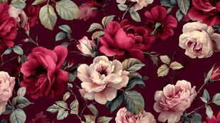 复古深红玫瑰花卉图案