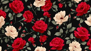 复古风红白花花卉图案