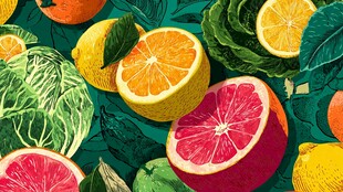 缤纷柑橘与绿叶插画图案