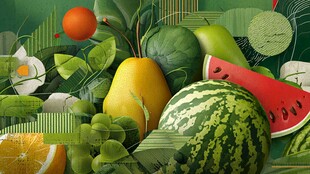 缤纷水果与绿叶的清新组合