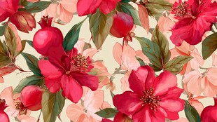 石榴花卉图案 清新唯美风