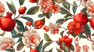 石榴花卉图案精美插画