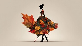 枫叶裙装的优雅女性剪影