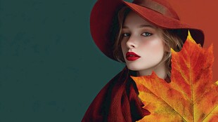 红帽佳人持秋叶