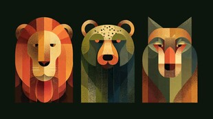 三兽几何风头像插画