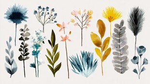 水彩手绘清新花卉植物组图