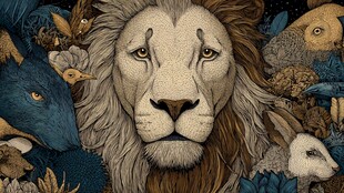 狮王统领群兽的奇幻场景