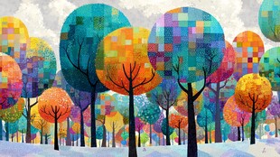 彩色几何风格的梦幻树林