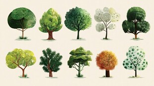 多样造型树木插画集合