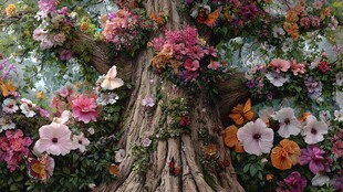 繁花缠绕的梦幻大树