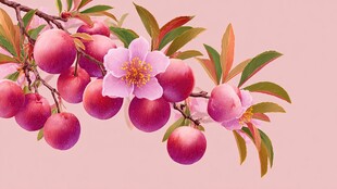 枝头粉桃绽放