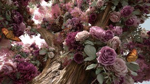 梦幻繁花树间蝴蝶飞舞