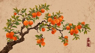 枝头硕果累累的柿子树