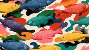 多彩鱼群图案创意插画