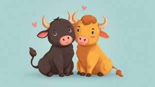 可爱双牛亲昵图