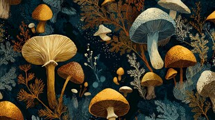 森林中的多彩蘑菇插画