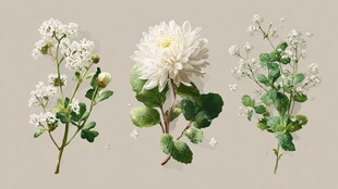 三株白花绿植清新插画