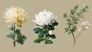 三株花卉插画展现自然之美