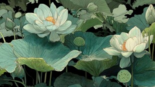 水墨风清雅荷花荷叶景致