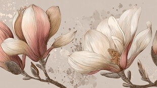 手绘淡雅玉兰花插画