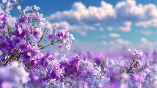 梦幻紫花绽放于蓝天之下