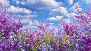 梦幻紫花盛放于蓝天之下