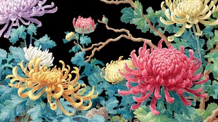 多彩菊花绽放精美画面