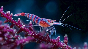 多彩虾栖息于艳丽珊瑚上