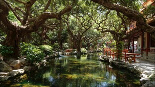 古树下的清幽中式水景