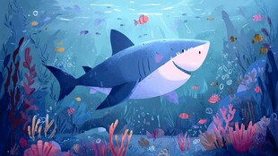 海底畅游的大白鲨