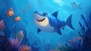 可爱鲨鱼畅游缤纷海底世界