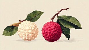 双色荔枝插画 清新自然风