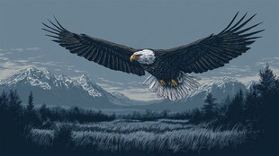 翱翔的白头鹰与壮丽山景