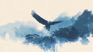 水墨风格展翅翱翔的雄鹰