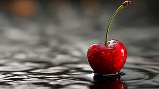 一颗樱桃立于水面