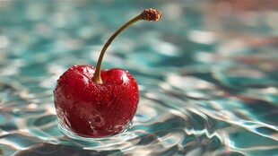 樱桃浮于水面的清新瞬间