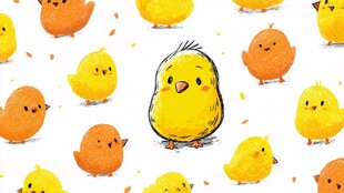 可爱小鸡群中的独特小黄鸡