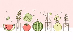 清新果蔬与绿植插画素材