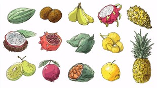 手绘多彩水果集合展示