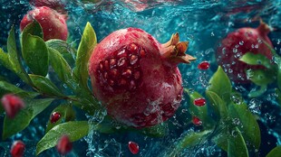 石榴入水瞬间的美妙画面