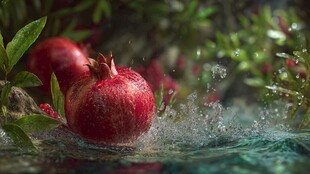 红石榴入水瞬间的美妙画面