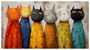 多彩猫咪排成排