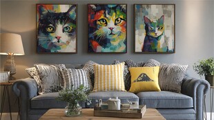 多彩猫咪挂画装饰温馨客厅