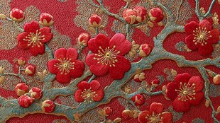 中式刺绣红梅图案纹理