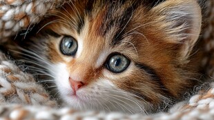 躲在织物里的可爱小猫