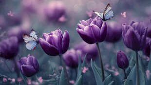 梦幻紫郁金香与翩跹蝴蝶